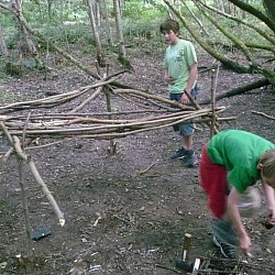 Boys and Den building Pitchbury Iron Age camp
